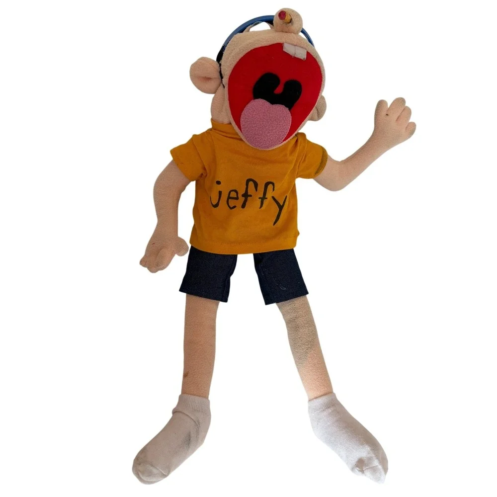 SML Jeffy Puppet SuperMarioLogan Plush Hand Puppet Yellow Shirt Blue Helmet